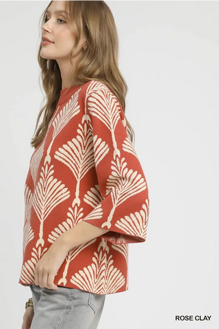 Abstract Print Pullover Sweater - Rose Clay