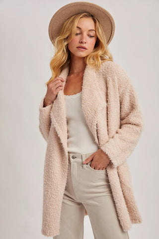 Fuzzy Drape Cardigan - Oatmeal