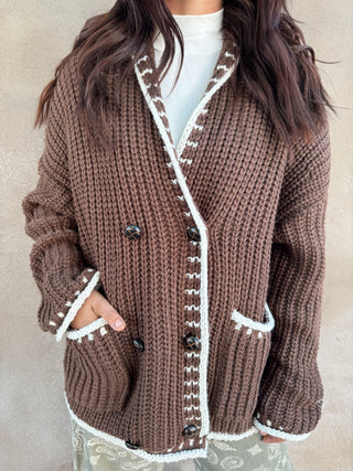 Brown Chunky Knit Oversized Cardigan