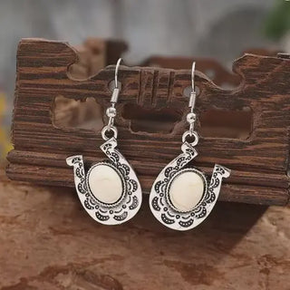 Western Horseshoe Natural Stone Drop Earrings
