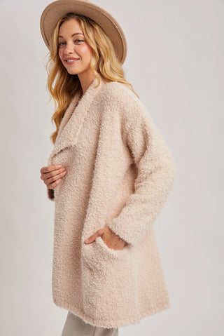 Fuzzy Drape Cardigan - Oatmeal