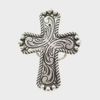 Etched Cross Cuff Ring