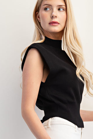 Sleeveless Mock Neck Sweater - Black