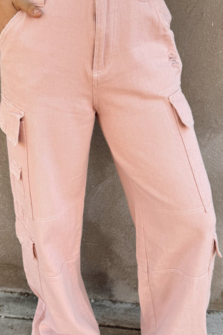 Mineral Washed Cargo Pants in Dusty Pink