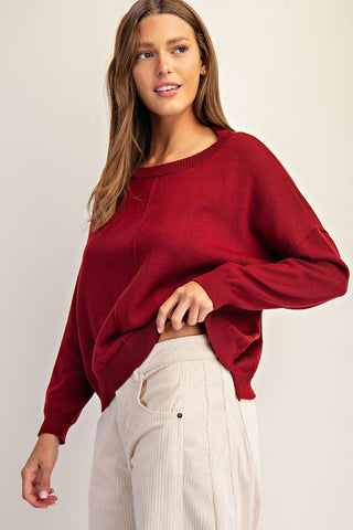Center Seam Knit Sweater - Merlot