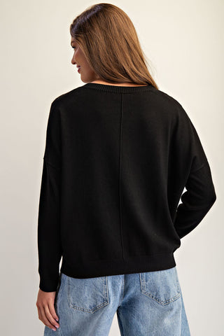 Center Seam Knit Sweater - Black