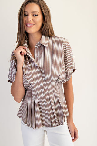 Striped Pleated Button Down - Coco