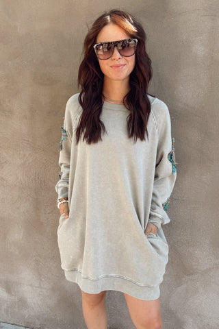 Ash Gray Star Patch Terry Dress