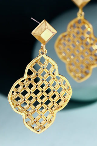 Gold Woven Lattice Pattern Earrings