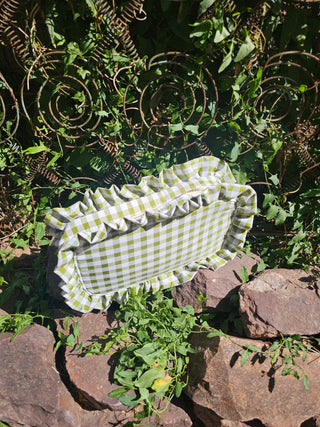 Gingham Frilly Makeup Bag - Green