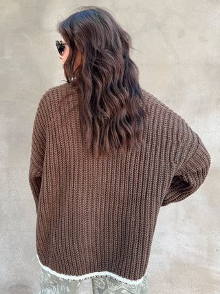 Brown Chunky Knit Oversized Cardigan