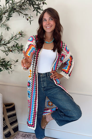 Long Sleeve Crochet Cardigan Duster