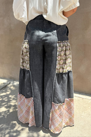 Black Denim Patchwork Palazzo Pants