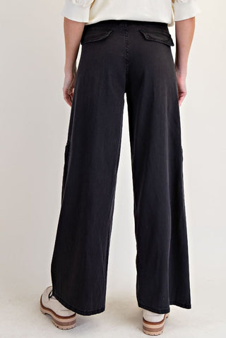 Washed Denim Straight Pants - Black