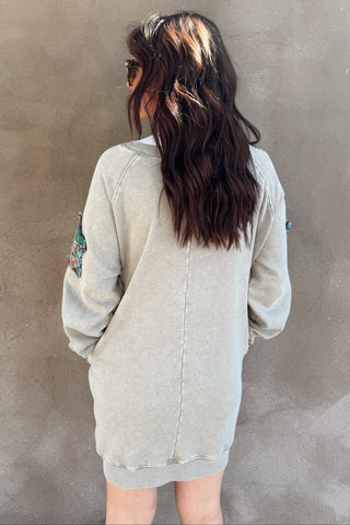 Ash Gray Star Patch Terry Dress