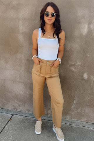 Tan Scalloped Pocket Pants