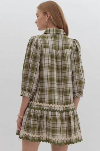 Tiered Mini Plaid Ricrac Detail Dress