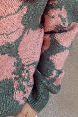 Green & Mauve Floral Knit Sweater