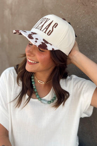 Texas Embroidered Trucker Hat - Brown Cow Print