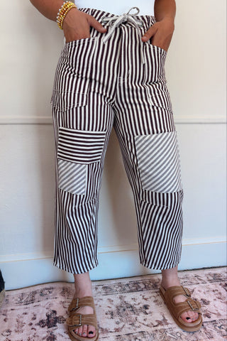 Striped Wash Twill Pants - Eggplant