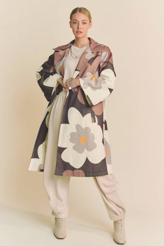 Mocha Bold Retro Floral Overcoat