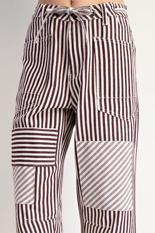 Striped Wash Twill Pants - Eggplant