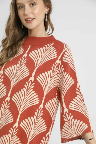 Abstract Print Pullover Sweater - Rose Clay