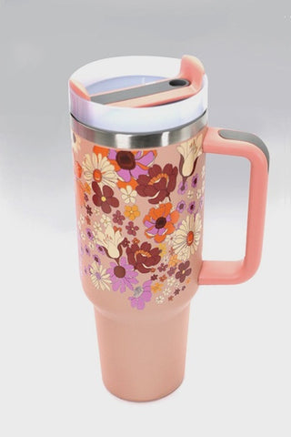 40 oz. Stainless Steel Tumbler - Flower Peach