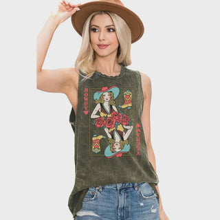 Howdy Cowgirl Olive Tank