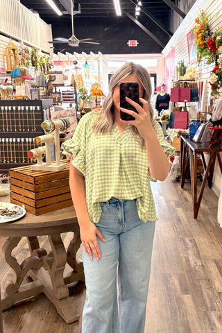 Sage Gingham Ruffle Top