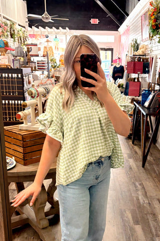 Sage Gingham Ruffle Top