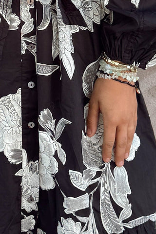Black & White Floral Button Front Dress