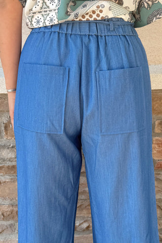 Light Denim High-Waist Pintuck Pants