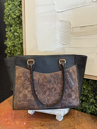 Black bison w/ tooled pockets/brown pockets
