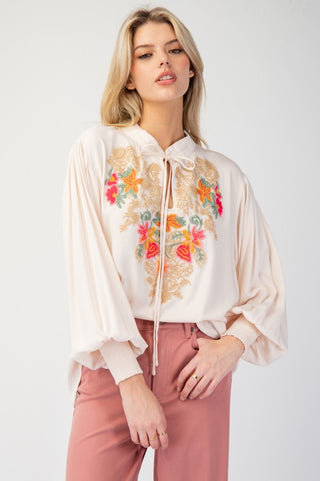 Mimi Embroidered Ivory Blouse