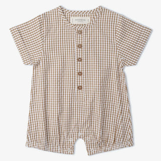Gingham Bubble Romper - Caramel