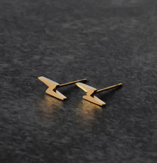 Gold Lightening Bolt Stud Earrings