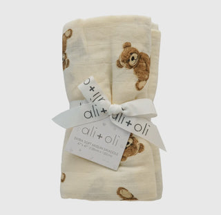 Bamboo Muslin Swaddle Blanket - Teddy Bear
