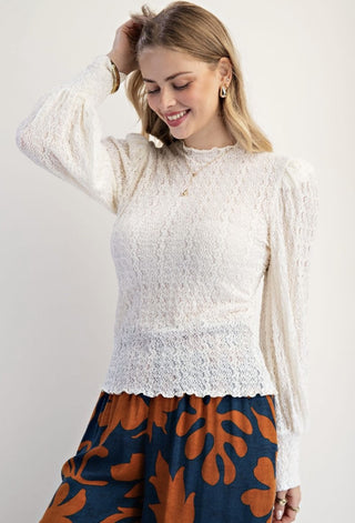 Textured Lace Fitted Top - Ivory