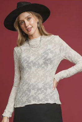 Lace Sheer Long Sleeve Top - Natural