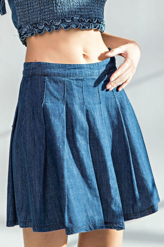 Darling Denim Pleated Skirt