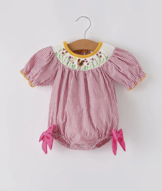 Baby Girl Autumn Rooster Smocked Embroidered Bubble