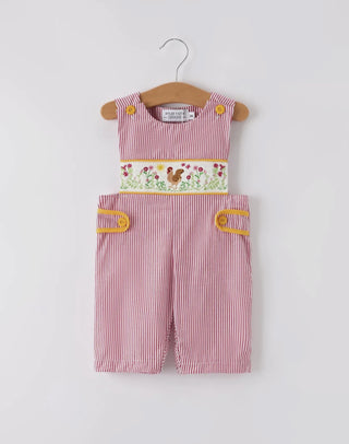 Boys Autumn Rooster Smocked Romper