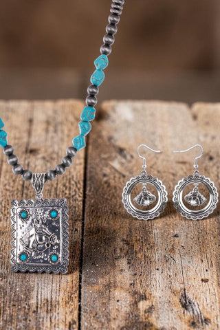 Horse Head Pendant Necklace & Earrings Set