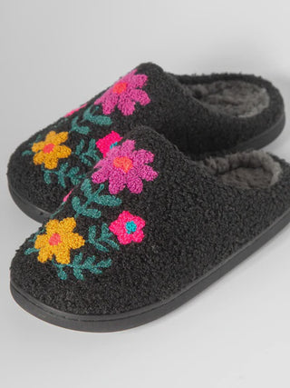 Icon Sherpa Slippers - Charcoal Pink Flower