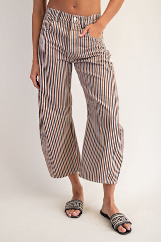 Mineral Wash Striped Barrel Leg Jeans - Burnt Sienna