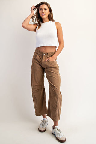 Corduroy Barrel Leg Pants - Coco