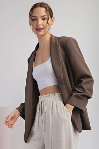 Scrunch Sleeve Blazer - Ash Brown