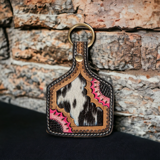 Prickly Pear Blossoms Hand-Tooled Key Fob