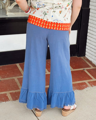 Belle Ruffle Hem Pants - Denim